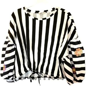 ZARA Trafaluc black and white striped top Small